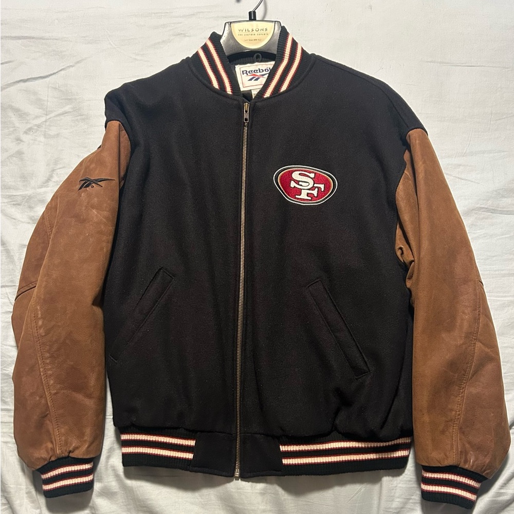 Vintage Reebok San Francisco 49ers Jacket Black/Brown Men's Size Large Leather